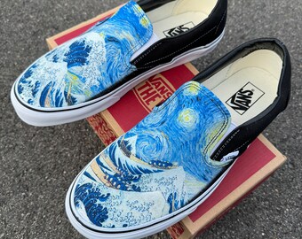The Great Wave and Vincent Van Gogh Starry Night Vans Slip on