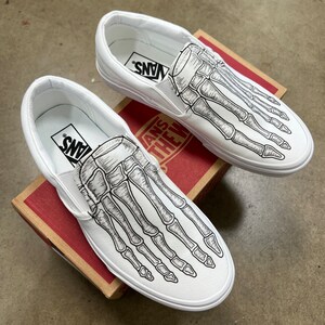 Skeleton Boney Feet Custom White Vans Slip On Shoes image 2