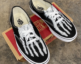 Custom Skeleton Feet X-Ray Black/White Vans Authentic Lace Up Shoes - Custom Vans Shoes for Men and Women