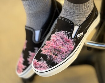 Cherry Blossom Slip on Black Vans Shoes - Etsy