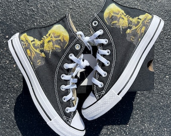 Van Gogh Smoking Skeleton Custom High Top Converse Spooky Halloween Smoke Skull Men's and Women's Shoes