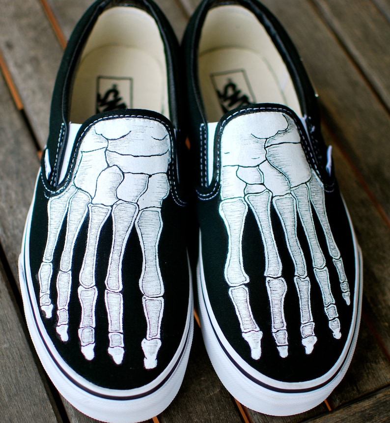 Skeleton Boney Feet Custom Vans Slip On Shoes image 4