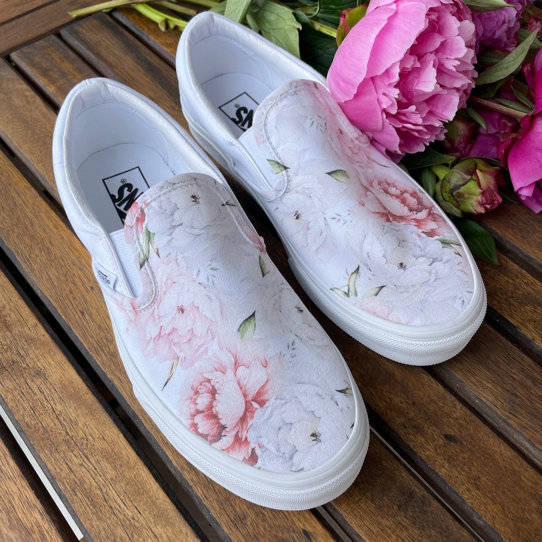 Floral Custom Slip On Vans Ideas Light Spring Peony Flower Wedding
