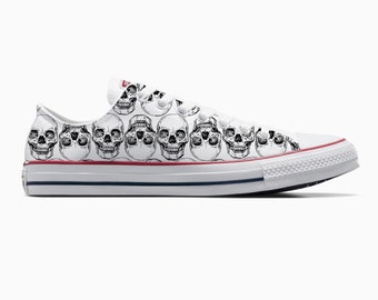 Skull Pattern Customized Sneakers - White Converse Chuck Taylor Shoes