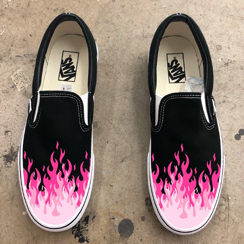 Hot Pink Flame Shoes Custom Vans Black Slip on Pink Hot Pink - Etsy