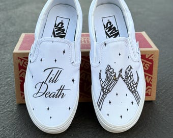 Till Death Pinky Promise Diamond Ring Wedding Vans Slip On Shoes - Men's and Women's Custom Vans Sneakers