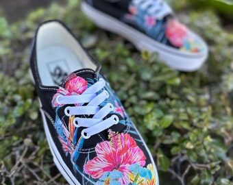 Tropical Hawaiian Flowers - Custom Slip Ons - Custom Vans Shoes