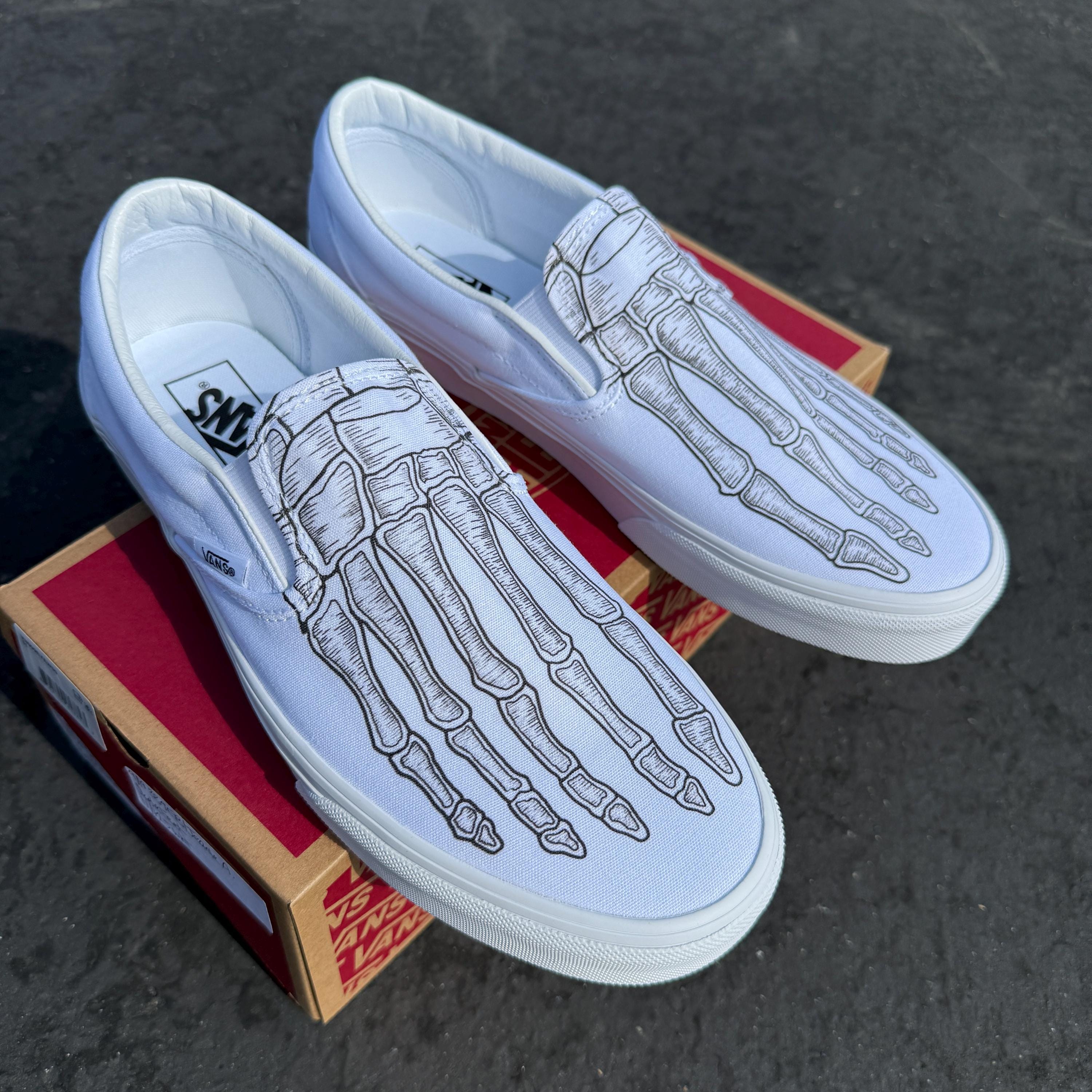 Skeleton Boney Feet White Vans Slip on Shoes Customs - Etsy