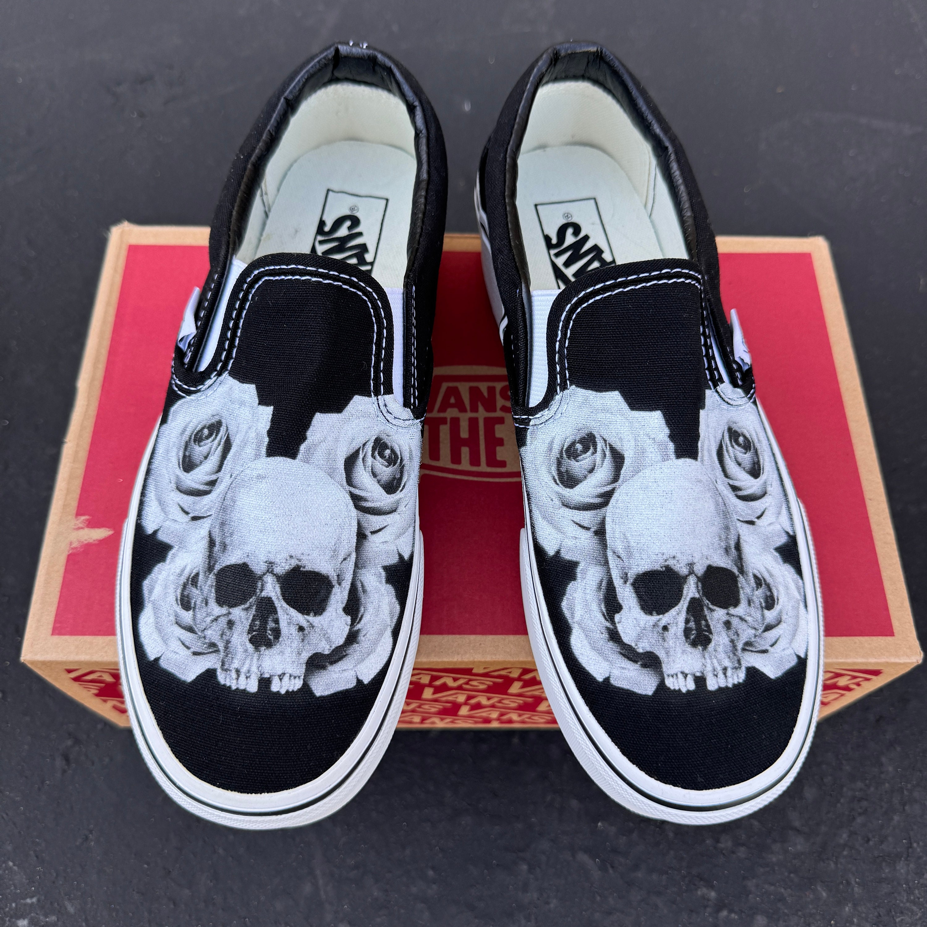 Skull and Rose Vans Slip on Stackform Shoes - Customized  display picture 1