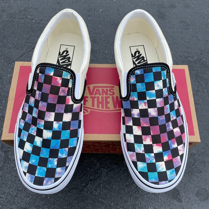 Tie Dye Galaxy Checker Slip on Vans - Etsy