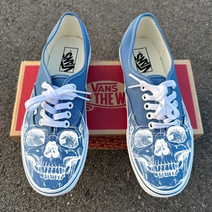 Custom Navy Authentic Vans Shoes - Skeleton Skull Head