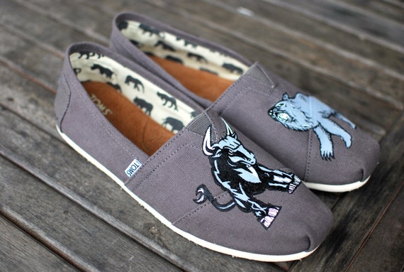 Items similar to Bull vs. Bear custom hand painted Wall Street Toms on Etsy