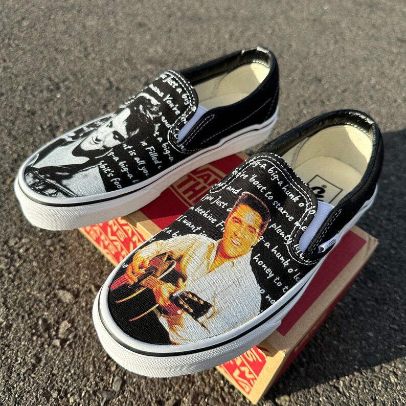 Elvis Presley Custom Black Slip on Vans - Etsy