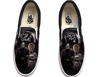 Frankenstein and Bride Till Death Do Us Part Slip On Vans Shoes