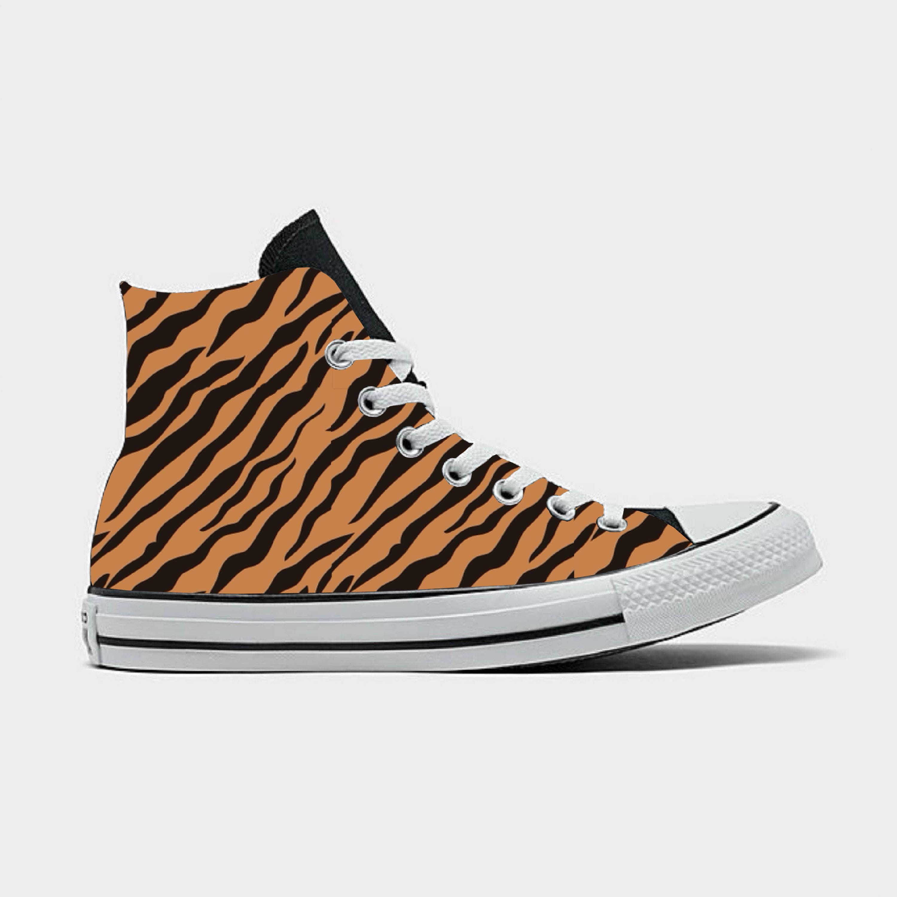 Tiger Pattern Converse High Top Shoes - Royal Bengal Tiger Design 