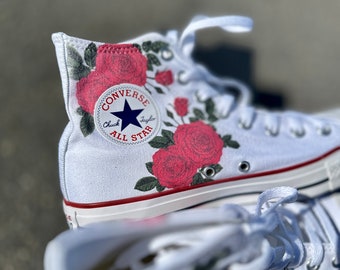 Custom Rose Clusters on White High Top Converse Etsy