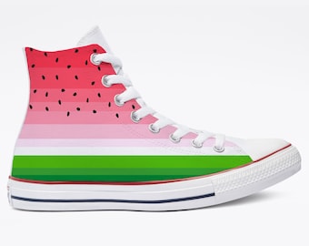 Watermelon Theme High Top Converse Shoes - Men's and Women's Custom Tie Lace Up Sneakers