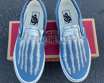 Custom Skeleton Feet X-Ray Navy Slip On Vans Shoes
