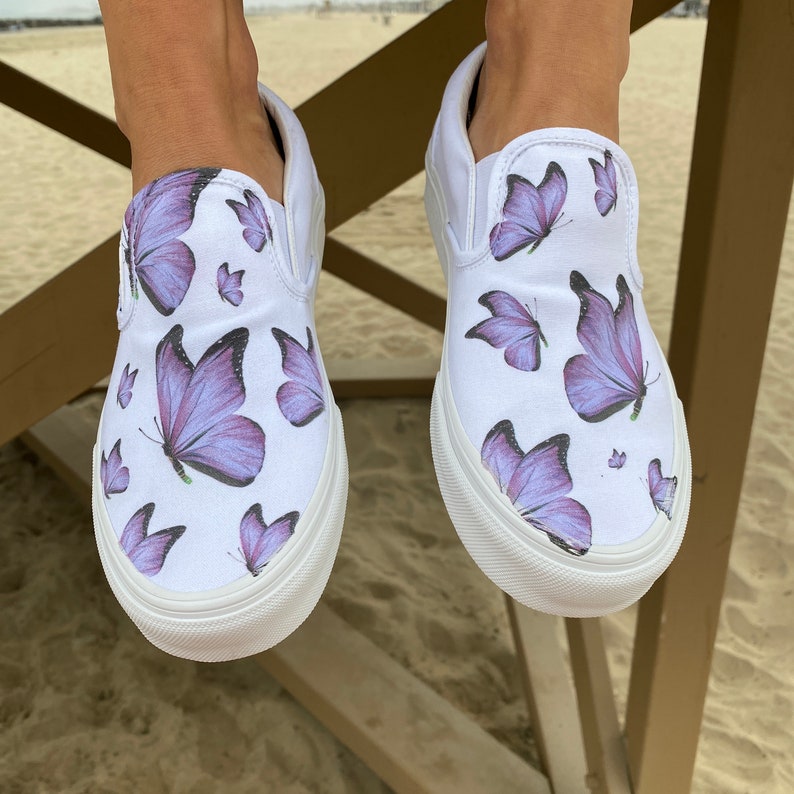 Purple Butterfly White Slip on Vans Custom Vans Shoes - Etsy