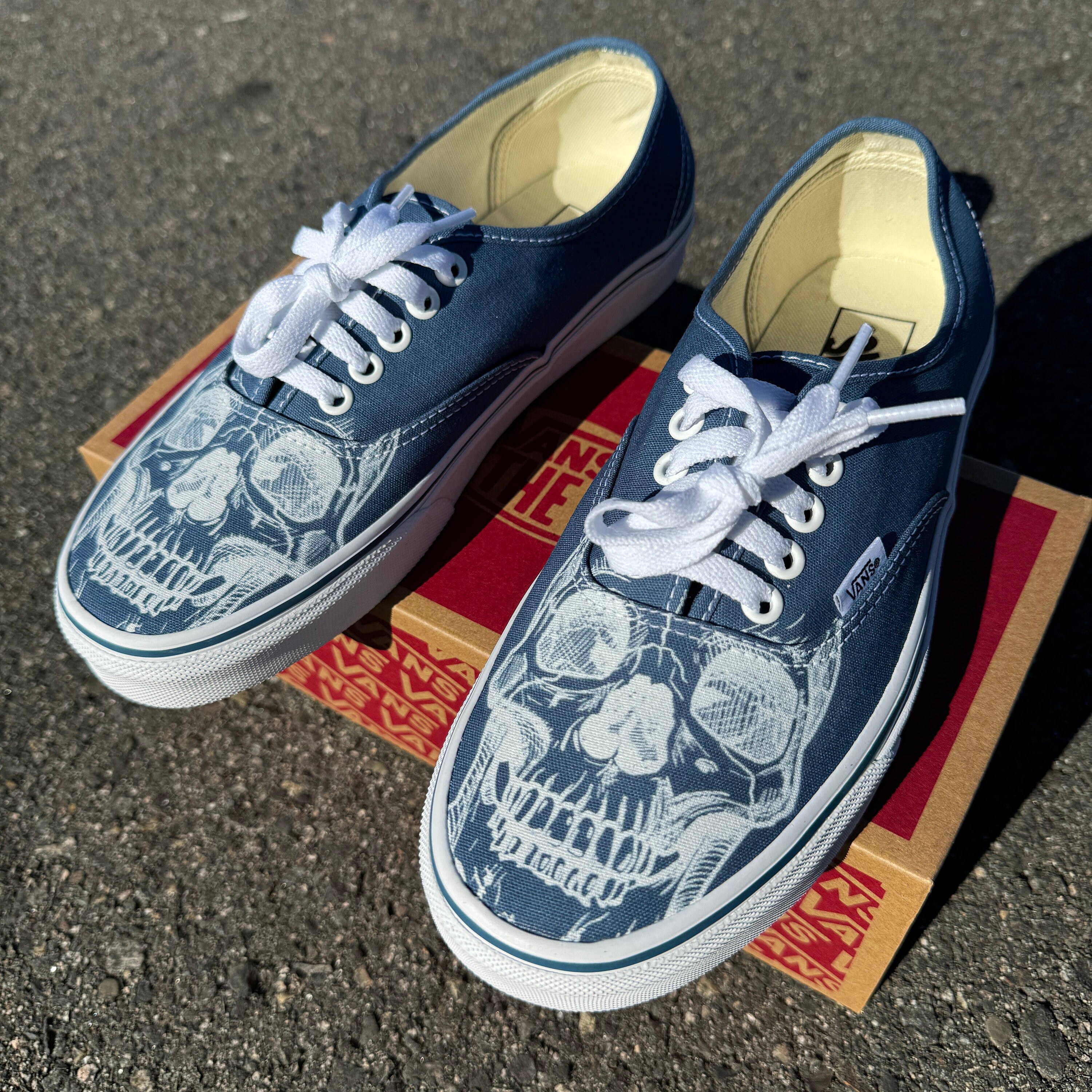 Custom Navy Authentic Vans Shoes Skeleton Skull Head Etsy UK