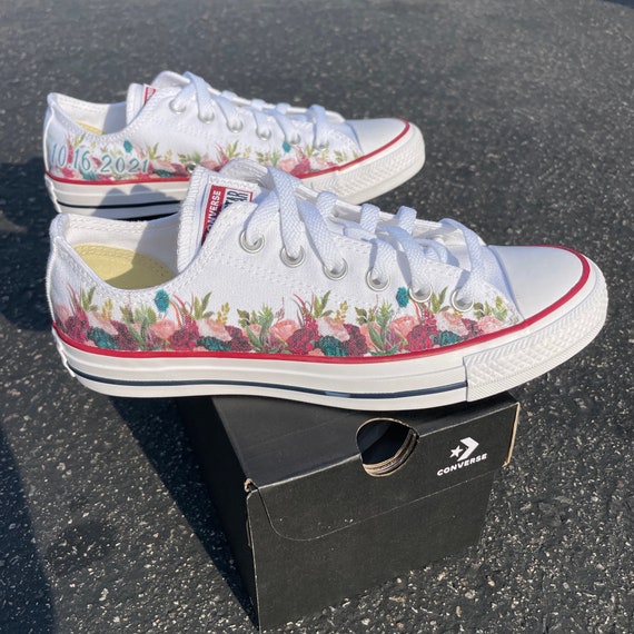 Teal Burgundy Floral Fall Wedding Converse Custom White Low - Etsy Australia Teal Burgundy Floral Fall Wedding Converse Custom White Low - Etsy Australia