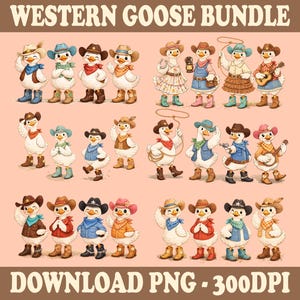 Gęś zachodnia PNG, zabawny wzór gęsi kowbojskiej, grafika z motywem dzikiego zachodu, słodka gęś sublimacyjna, pobieranie cyfrowe