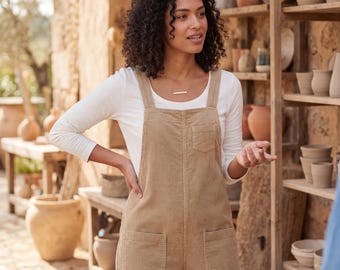 Corduroy Bib Overalls, Vintage Style Relaxed Dungarees, Soft Loungewear, Autumn Outfit
