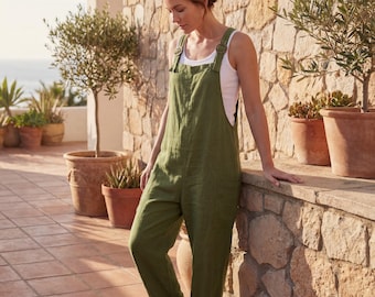 Linen-Blend Wide Leg Jumpsuit, Sleeveless Loose Fit Loungewear, Summer Beach Outfit