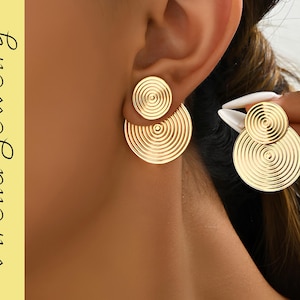 Goldene Spiral Scheibenohrringe Geometrische Statement Ohrringe