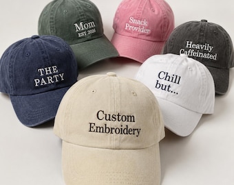 Personalized Embroidered Hat, Custom Text Vintage Baseball Cap, Washed Cotton Dad Hat, Gift for Him Her