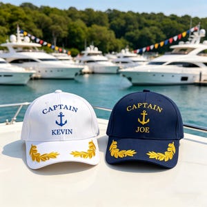 Personalized Captain Hat with Name, Custom Embroidered Nautical Cap, Yacht Party Hat, Bachelorette Bride Gift, Boat Cruise Accessories