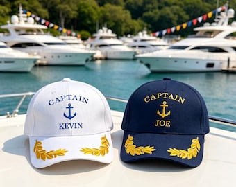 Cappello da capitano personalizzato con nome, berretto nautico ricamato su misura, cappello per feste in yacht, regalo per addio al nubilato, accessori per crociere in barca.