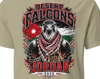 Jordan Football T-Shirt, Desert Falcons Shirt, Jordan Soccer Fan Tee, Jordan Supporter Shirt, World Cup 2026 Fan Gift, Front Design