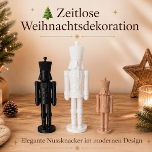 3D Nussknacker Deko – Moderne Weihnachtsdeko aus PLA | Minimalistische Weihnachtsfigur | Stilvolle Winterdeko