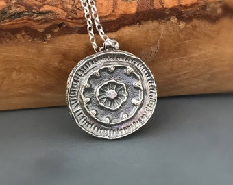 Seed Earth Mandala Necklace, sterling silver pendant, spiritual nature inspired jewelry, round pendant, oxidized, gift, boho necklace