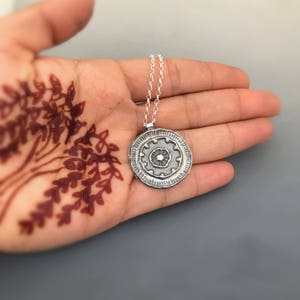 Seed Earth Mandala Necklace, sterling silver pendant, spiritual nature inspired jewelry, round pendant, oxidized, gift, boho necklace image 10