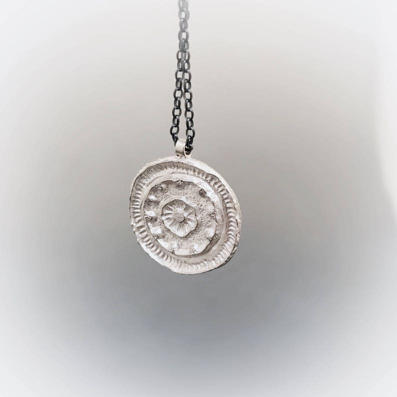 Seed Earth Mandala Necklace, sterling silver pendant, spiritual nature inspired jewelry, round pendant, oxidized, gift, boho necklace image 4