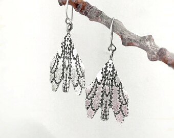 Oxidized Sterling Silver Petal Earrings, Nature Inspired Dangle Jewelry