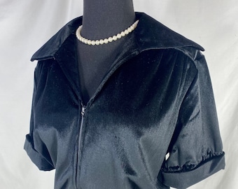 Vintage Black Velour Loungewear Romper Pantsuit JCPenney Fashions