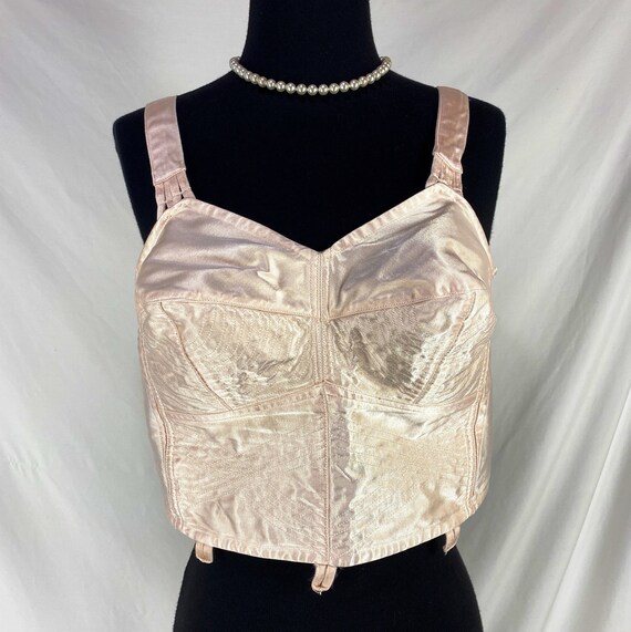 Vtg Circular Bullet Bra Pink Satin Longline Pinup… - image 2