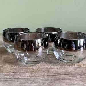 Vintage Roly Poly set of 4 Drinking Glasses Silver Rim MCM