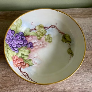 Vintage T&V Limoges France Hand Painted Three Footed Bowl Gold and Grapes