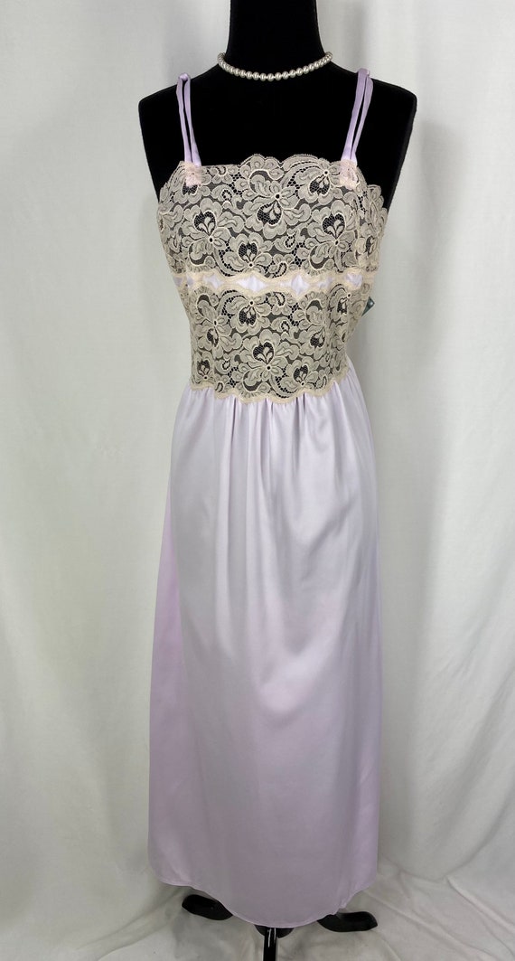 Vintage Nightgown Peignoir Set Purple and Ecru La… - image 5