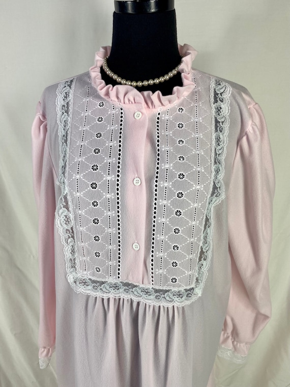 Vintage Fleece Nightgown Pink Lace Willow Creek Large