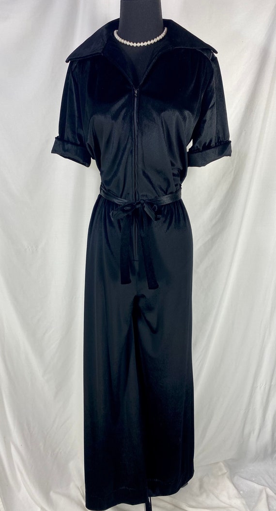 Vintage Black Velour Loungewear Romper Pantsuit J… - image 2