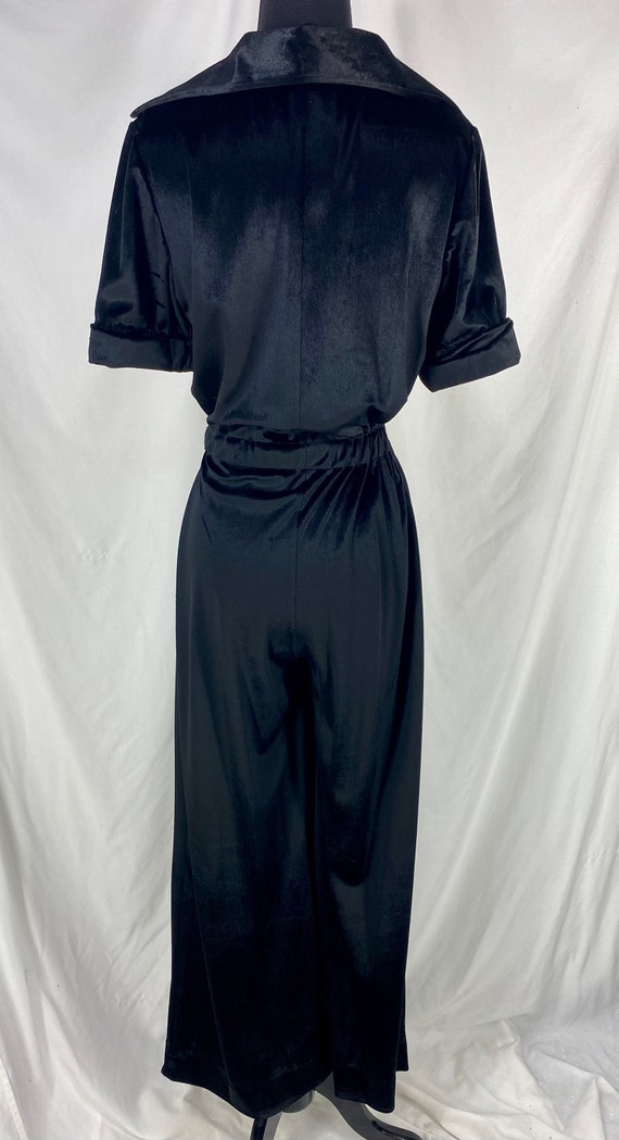 Vintage Black Velour Loungewear Romper Pantsuit J… - image 4