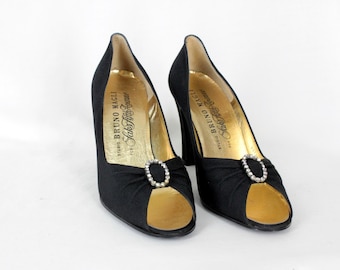 Vintage Heels Bruno Magli Vintage Peep-toe Black with Rhinestone 7 A