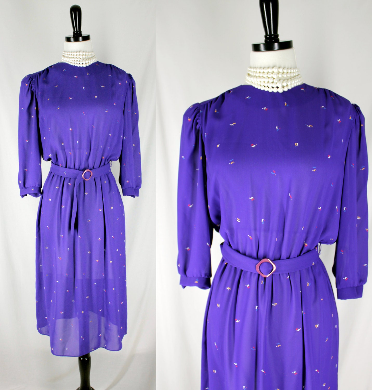 ビンテージ80's○Alison Petersワンピース黒×赤紫size 10