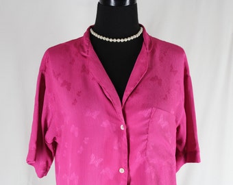 Vintage Blouse Butterfly Pink Fuschia Copperfield NOS