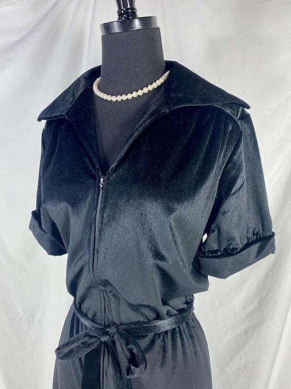 Vintage Black Velour Loungewear Romper Pantsuit J… - image 1